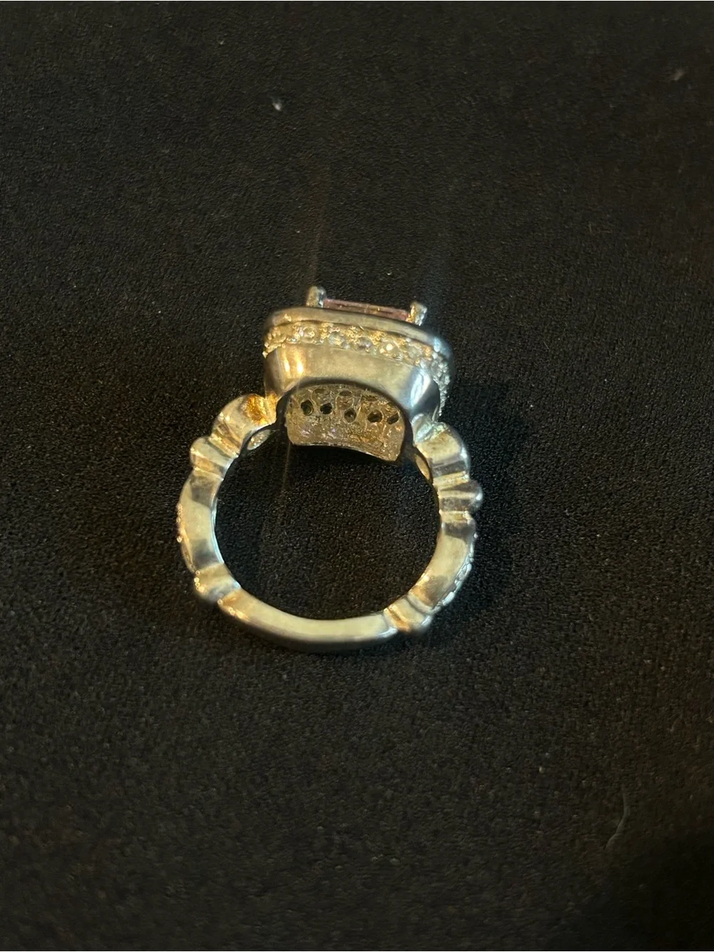 Pink Square Halo Cocktail Ring - Silver Tone